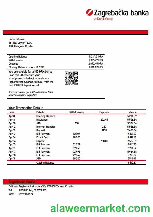 Croatia Zagrebačka Bank statement